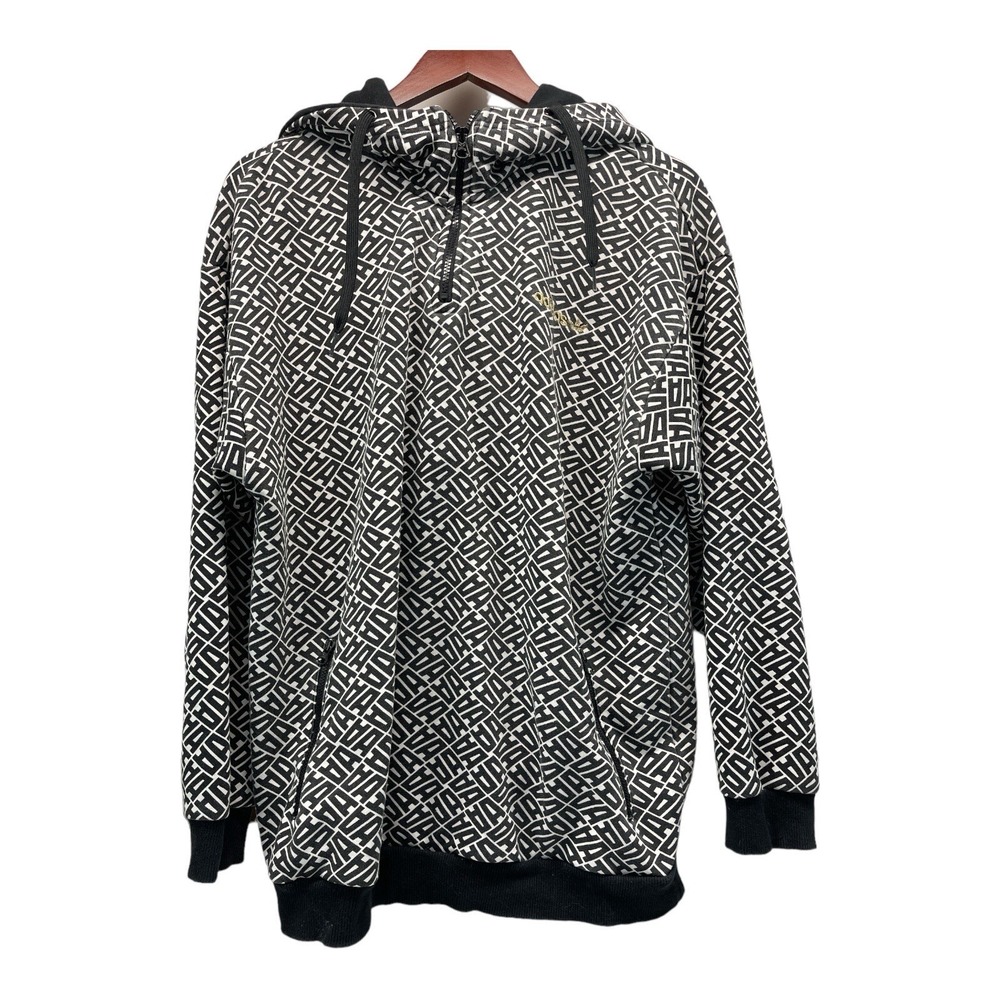 Adidas Women's Large White Black 1/4 Zip ,Zip Pockets Hooded